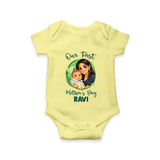 Our First Mother’s Day Personalized Baby ROMPER Set – Custom Name Outfit (Illustrated Design) - PASTEL YELLOW - New Born (Chest 14")