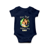 Our First Mother’s Day Personalized Baby ROMPER Set – Custom Name Outfit (Illustrated Design) - NAVY BLUE - New Born (Chest 14")
