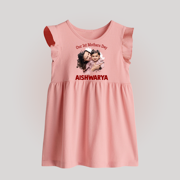 Our 1st Mother’s Day Personalized Baby BABY FROCK – Custom Photo & Name Outfit - BABY PINK - 0 - 3 Months Old (Chest 17")
