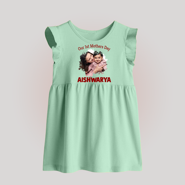 Our 1st Mother’s Day Personalized Baby BABY FROCK – Custom Photo & Name Outfit - MINT GREEN - 0 - 3 Months Old (Chest 17")