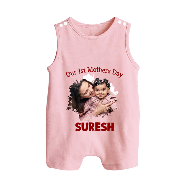 Our 1st Mother’s Day Personalized Baby BUTTON ROMPERSet – Custom Photo & Name Outfit - BABY PINK - New Born (Chest 18")