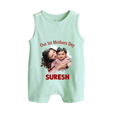 Our 1st Mother’s Day Personalized Baby BUTTON ROMPERSet – Custom Photo & Name Outfit - MINT GREEN - New Born (Chest 18")