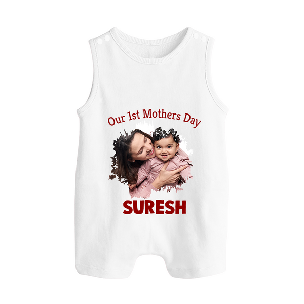 Our 1st Mother’s Day Personalized Baby BUTTON ROMPERSet – Custom Photo & Name Outfit - WHITE - New Born (Chest 18")