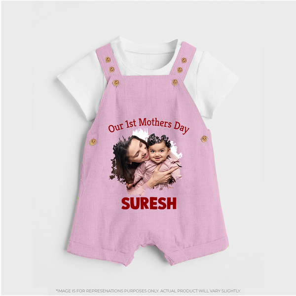Our 1st Mother’s Day Personalized Baby DUNGAREESet – Custom Photo & Name Outfit - BABY PINK - 0 - 5 Months Old (Chest 18")