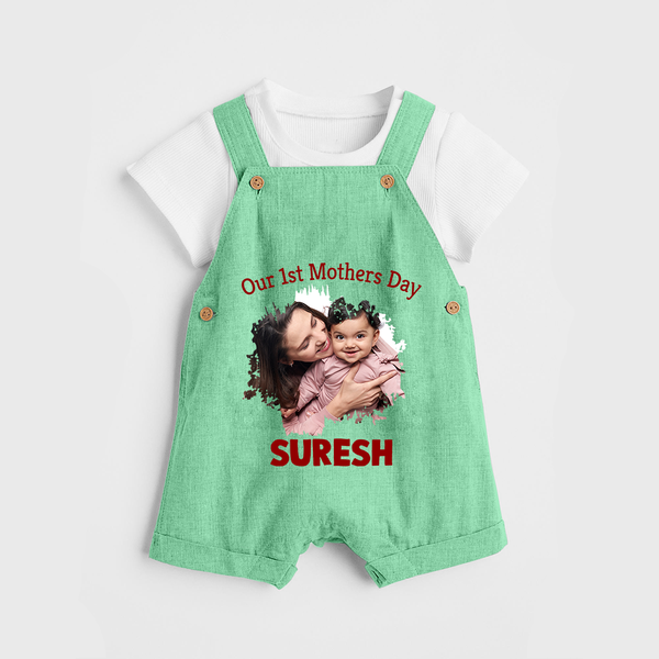Our 1st Mother’s Day Personalized Baby DUNGAREESet – Custom Photo & Name Outfit - GREEN - 0 - 5 Months Old (Chest 18")