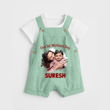 Our 1st Mother’s Day Personalized Baby DUNGAREESet – Custom Photo & Name Outfit - MINT GREEN - 0 - 5 Months Old (Chest 18")