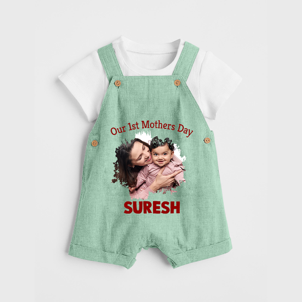 Our 1st Mother’s Day Personalized Baby DUNGAREESet – Custom Photo & Name Outfit - MINT GREEN - 0 - 5 Months Old (Chest 18")