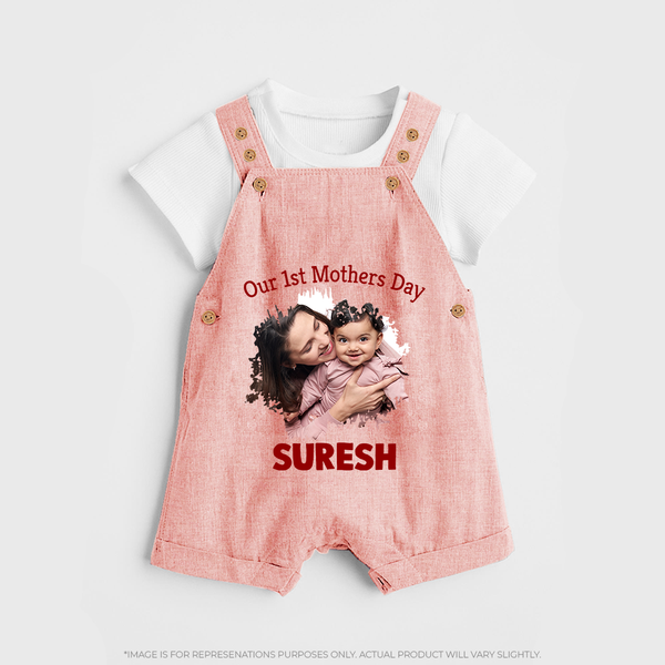 Our 1st Mother’s Day Personalized Baby DUNGAREESet – Custom Photo & Name Outfit - PEACH - 0 - 5 Months Old (Chest 18")