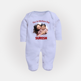 Our 1st Mother’s Day Personalized Baby FULL BODY SUIT – Custom Photo & Name Outfit - BABY BLUE - New Born (Chest 7.5")