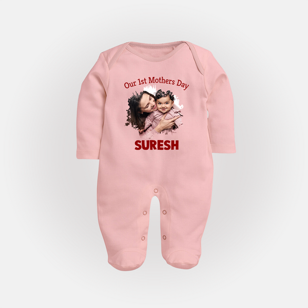Our 1st Mother’s Day Personalized Baby FULL BODY SUIT – Custom Photo & Name Outfit - BABY PINK - New Born (Chest 7.5")