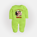Our 1st Mother’s Day Personalized Baby FULL BODY SUIT – Custom Photo & Name Outfit - LIME GREEN - New Born (Chest 7.5")
