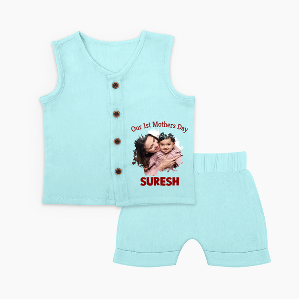Our 1st Mother’s Day Personalized Baby Jabla Set – Custom Photo & Name Outfit - BABY BLUE - 0 - 3 Months Old (Chest 9.8")