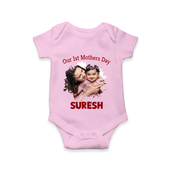 Our 1st Mother’s Day Personalized Baby ROMPER Set – Custom Photo & Name Outfit - BABY PINK - New Born (Chest 14")