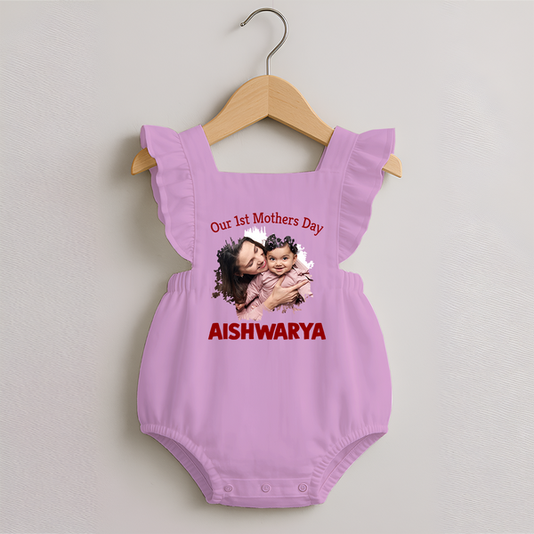 Our 1st Mother’s Day Personalized Baby ROMPER FROCK – Custom Photo & Name Outfit - BABY PINK - 0 - 3 Months Old (Chest 19")