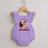 Our 1st Mother’s Day Personalized Baby ROMPER FROCK – Custom Photo & Name Outfit - LILAC - 0 - 3 Months Old (Chest 19")