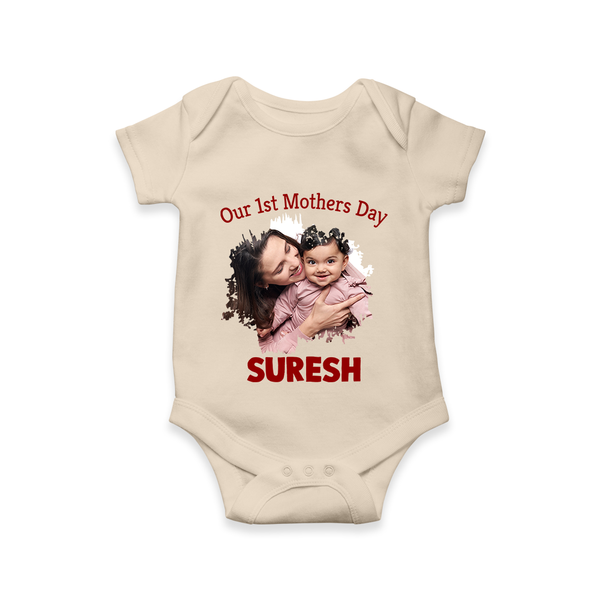 Our 1st Mother’s Day Personalized Baby ROMPER Set – Custom Photo & Name Outfit - IVORY - New Born (Chest 14")