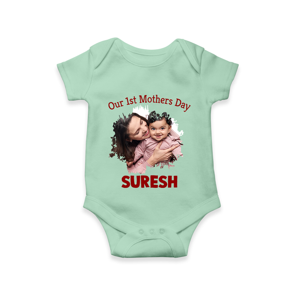 Our 1st Mother’s Day Personalized Baby ROMPER Set – Custom Photo & Name Outfit - MINT GREEN - New Born (Chest 14")