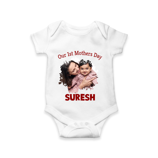 Our 1st Mother’s Day Personalized Baby ROMPER Set – Custom Photo & Name Outfit - WHITE - New Born (Chest 14")