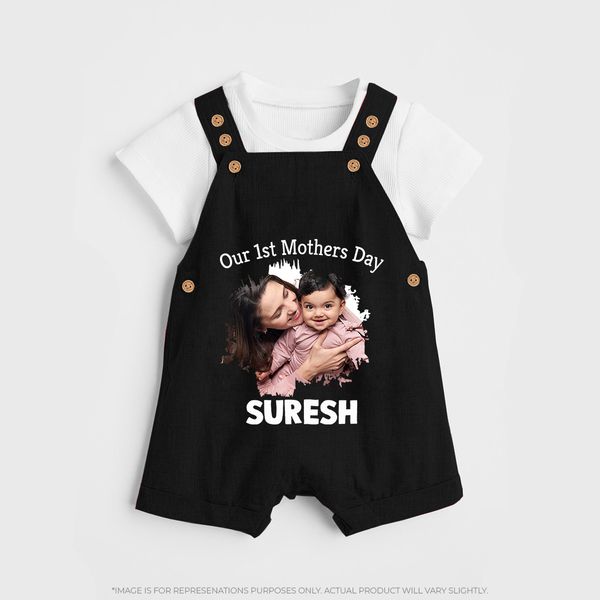 Our 1st Mother’s Day Personalized Baby DUNGAREESet – Custom Photo & Name Outfit - BLACK - 0 - 5 Months Old (Chest 18")