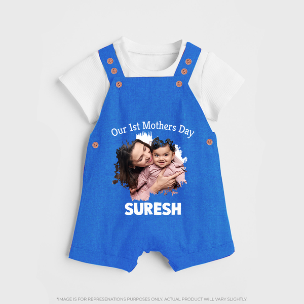Our 1st Mother’s Day Personalized Baby DUNGAREESet – Custom Photo & Name Outfit - COBALT BLUE - 0 - 5 Months Old (Chest 18")