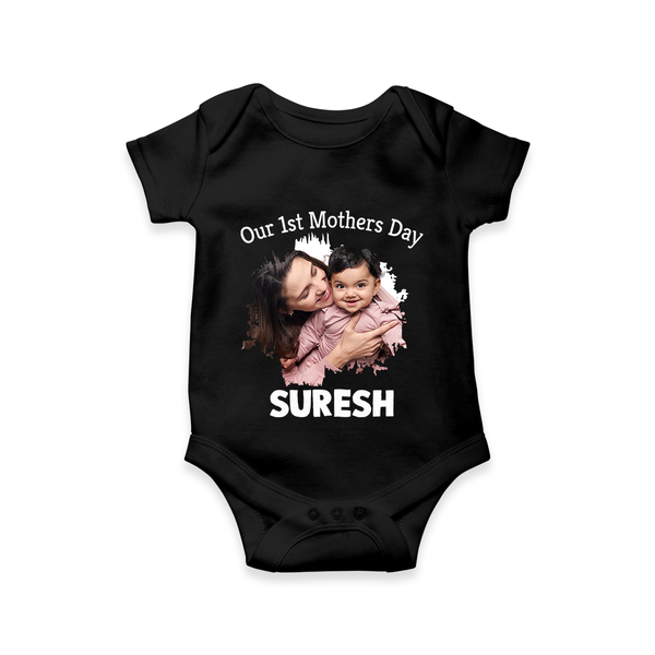 Our 1st Mother’s Day Personalized Baby ROMPER Set – Custom Photo & Name Outfit - BLACK - New Born (Chest 14")