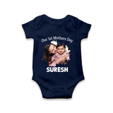 Our 1st Mother’s Day Personalized Baby ROMPER Set – Custom Photo & Name Outfit - NAVY BLUE - New Born (Chest 14")