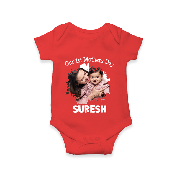 Our 1st Mother’s Day Personalized Baby ROMPER Set – Custom Photo & Name Outfit - RED - New Born (Chest 14")