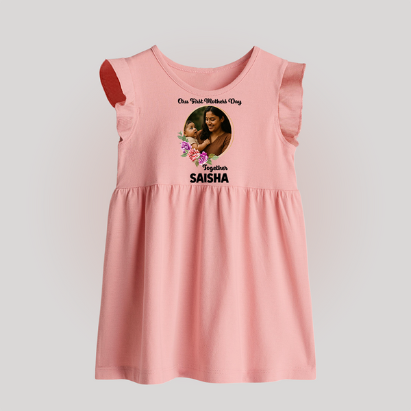 Our First Mother’s Day Together Personalized Baby BABY FROCK – Custom Photo & Name Outfit - BABY PINK - 0 - 3 Months Old (Chest 17")