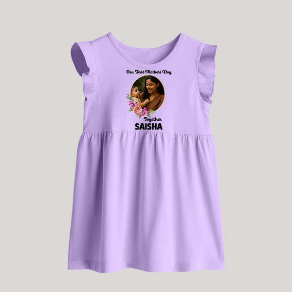 Our First Mother’s Day Together Personalized Baby BABY FROCK – Custom Photo & Name Outfit - LILAC - 0 - 3 Months Old (Chest 17")