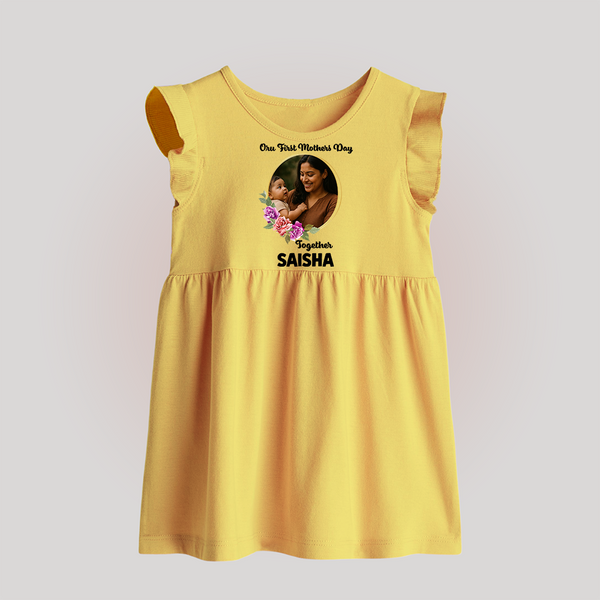 Our First Mother’s Day Together Personalized Baby BABY FROCK – Custom Photo & Name Outfit - PASTEL YELLOW - 0 - 3 Months Old (Chest 17")