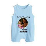 Our First Mother’s Day Together Personalized Baby BUTTON ROMPERSet – Custom Photo & Name Outfit - BABY BLUE - New Born (Chest 18")