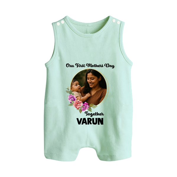 Our First Mother’s Day Together Personalized Baby BUTTON ROMPERSet – Custom Photo & Name Outfit - MINT GREEN - New Born (Chest 18")