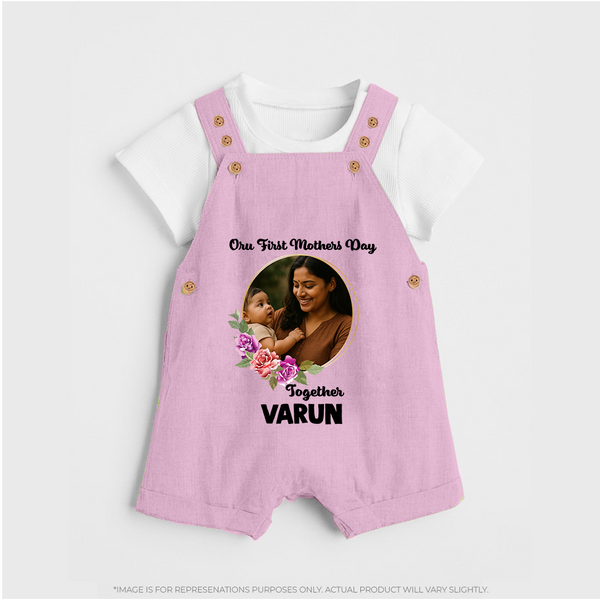 Our First Mother’s Day Together Personalized Baby DUNGAREESet – Custom Photo & Name Outfit - BABY PINK - 0 - 5 Months Old (Chest 18")