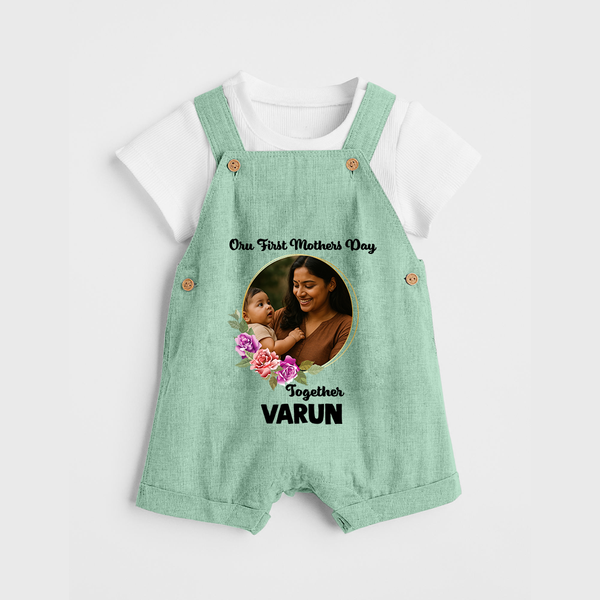 Our First Mother’s Day Together Personalized Baby DUNGAREESet – Custom Photo & Name Outfit - MINT GREEN - 0 - 5 Months Old (Chest 18")