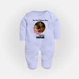 Our First Mother’s Day Together Personalized Baby FULL BODY SUIT – Custom Photo & Name Outfit - BABY BLUE - New Born (Chest 7.5")