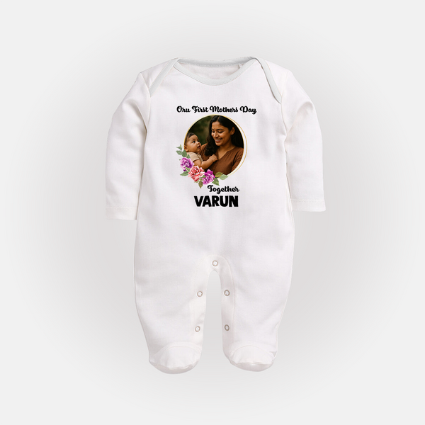 Our First Mother’s Day Together Personalized Baby FULL BODY SUIT – Custom Photo & Name Outfit - WHITE - New Born (Chest 7.5")