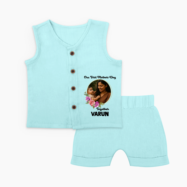 Our First Mother’s Day Together Personalized Baby Jabla Set – Custom Photo & Name Outfit - BABY BLUE - 0 - 3 Months Old (Chest 9.8")