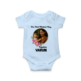 Our First Mother’s Day Together Personalized Baby ROMPER Set – Custom Photo & Name Outfit - BABY BLUE - New Born (Chest 14")
