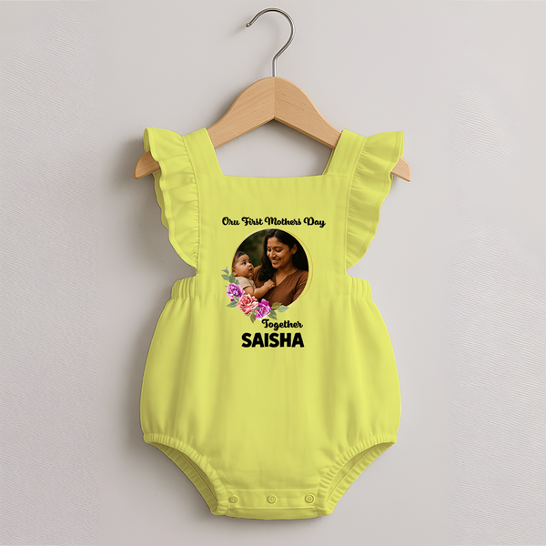 Our First Mother’s Day Together Personalized Baby ROMPER FROCK – Custom Photo & Name Outfit - PASTEL YELLOW - 0 - 3 Months Old (Chest 19")