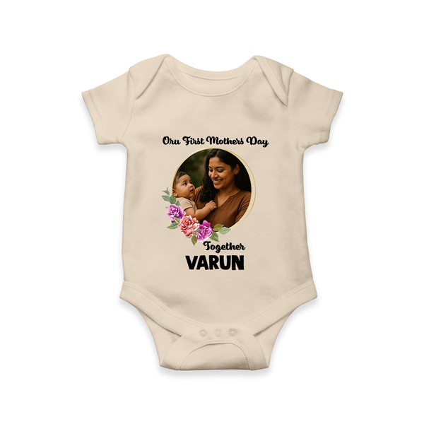 Our First Mother’s Day Together Personalized Baby ROMPER Set – Custom Photo & Name Outfit - IVORY - New Born (Chest 14")