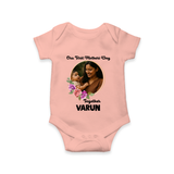 Our First Mother’s Day Together Personalized Baby ROMPER Set – Custom Photo & Name Outfit - PEACH - New Born (Chest 14")