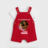 Our First Mother’s Day Together Personalized Baby DUNGAREESet – Custom Photo & Name Outfit - RED - 0 - 5 Months Old (Chest 18")