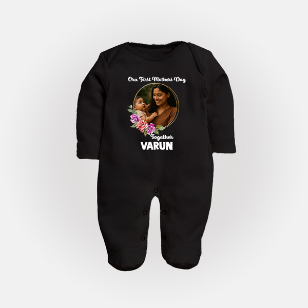 Our First Mother’s Day Together Personalized Baby FULL BODY SUIT – Custom Photo & Name Outfit - BLACK - New Born (Chest 7.5")