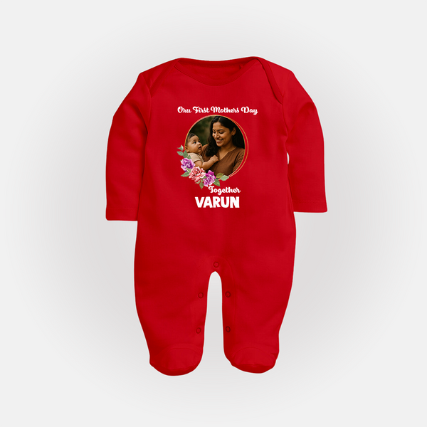 Our First Mother’s Day Together Personalized Baby FULL BODY SUIT – Custom Photo & Name Outfit - RED - New Born (Chest 7.5")