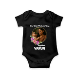 Our First Mother’s Day Together Personalized Baby ROMPER Set – Custom Photo & Name Outfit - BLACK - New Born (Chest 14")