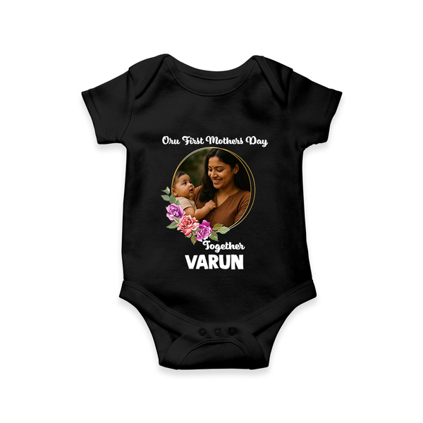Our First Mother’s Day Together Personalized Baby ROMPER Set – Custom Photo & Name Outfit - BLACK - New Born (Chest 14")