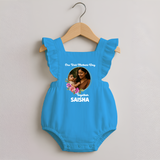 Our First Mother’s Day Together Personalized Baby ROMPER FROCK – Custom Photo & Name Outfit - SKY BLUE - 0 - 3 Months Old (Chest 19")