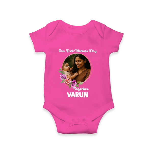 Our First Mother’s Day Together Personalized Baby ROMPER Set – Custom Photo & Name Outfit - HOT PINK - New Born (Chest 14")