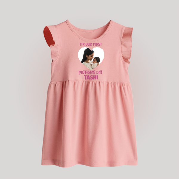 It’s Our First Mother’s Day Personalized Baby BABY FROCK – Custom Name & Photo Outfit - BABY PINK - 0 - 3 Months Old (Chest 17")
