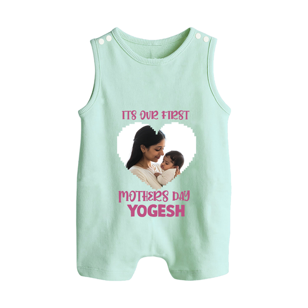 It’s Our First Mother’s Day Personalized Baby BUTTON ROMPERSet – Custom Name & Photo Outfit - MINT GREEN - New Born (Chest 18")